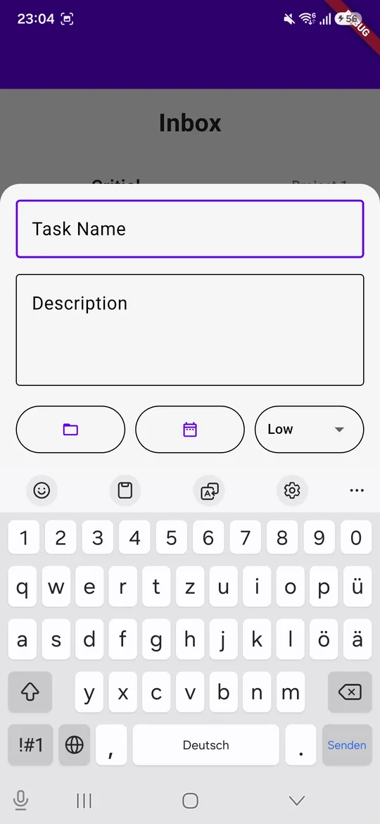 ToDo App sheet for adding a new task